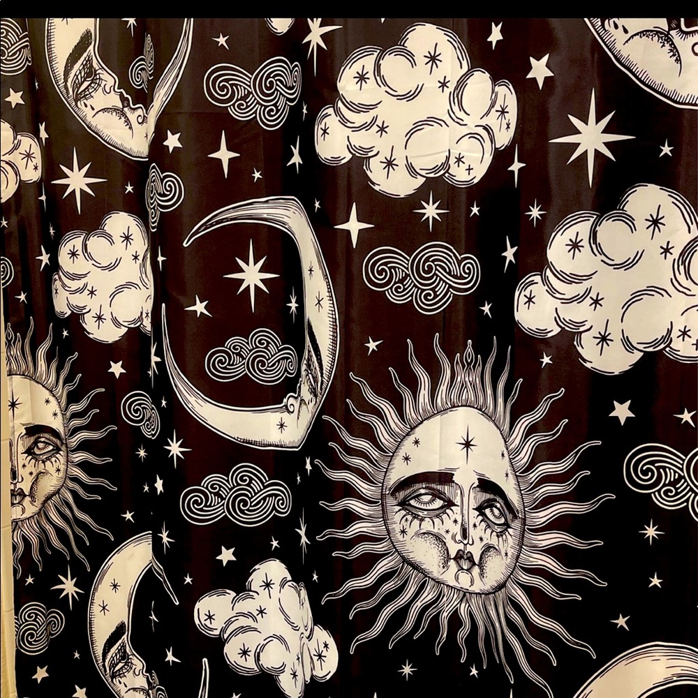 🌜🌝Celestial shower curtain set, 3 matching towels, bath rug, diamond hooks✨